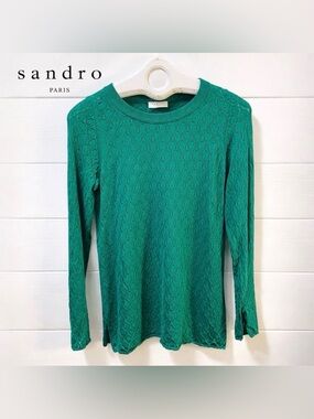 SANDRO PARIS Green Pointelle Knit Top – Estimated Size L